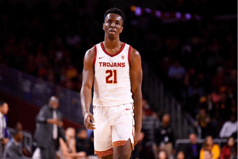 LOS ANGELES, CA - FEBRUARY 01: USC Trojans forward Onyeka Okongwu (21) looks on during a college basketball game between the Colorado Buffaloes and the USC Trojans on February 1, 2020 at Galen Center in Los Angeles, CA.