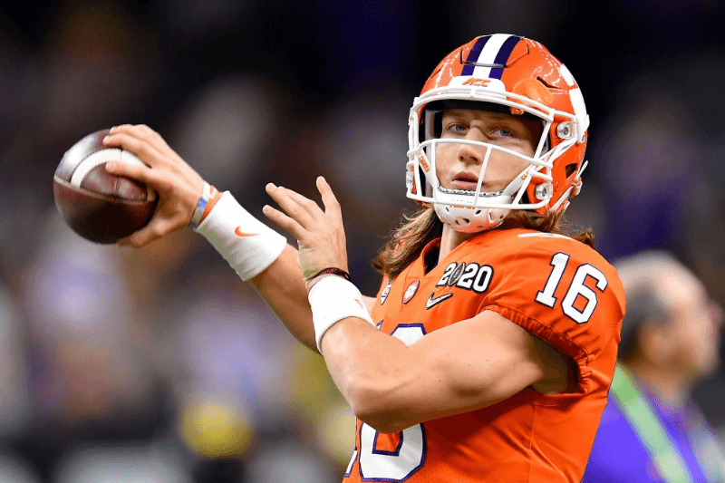 Trevor Lawrence #16 of the Clemson Tigers warms up before the College Football Playoff National Championship game against the LSU Tigers at the Mercedes Benz Superdome on January 13, 2020 in New Orleans, Louisiana. The LSU Tigers topped the Clemson Tigers, 42-25.