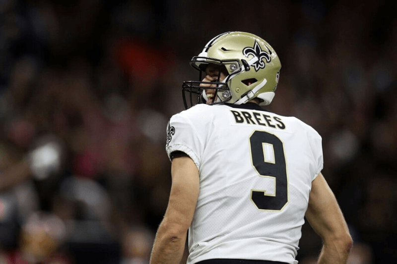NEW ORLEANS, LA - OCTOBER 08: Drew Brees #9 of the New Orleans Saints reacts during the second half against the Washington Redskins at Mercedes-Benz Superdome on October 8, 2018 in New Orleans, Louisiana.