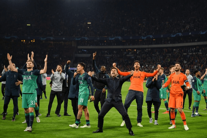 AMSTERDAM, NETHERLANDS - MAY 08: Mauricio Pochettino, Manager of Tottenham Hotspur celebrates victory after the UEFA Champions League Semi Final second leg match between Ajax and Tottenham Hotspur at the Johan Cruyff Arena on May 08, 2019 in Amsterdam, Netherlands. 