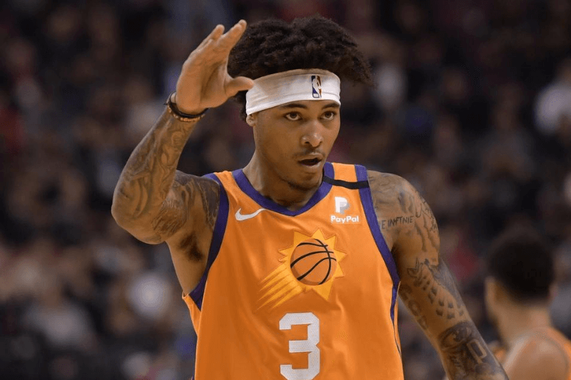 Feb 21, 2020; Toronto, Ontario, CAN; Phoenix Sus forward Kelly Oubre Jr. (3) gestures after scoring against the Toronto Raptors in the first half at Scotiabank Arena.