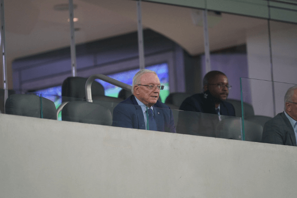 Sep 13, 2020; Inglewood, California, USA; Dallas Cowboys owner Jerry Jones looks on against the Los Angeles Rams during the second half at SoFi Stadium.