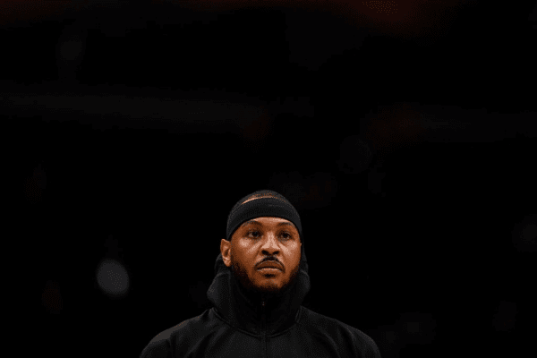ENVER, CO - DECEMBER 12: Carmelo Anthony (00) of the Portland Trail Blazers prepares to face his former team the Denver Nuggets before the first quarter on Thursday, December 12, 2019.