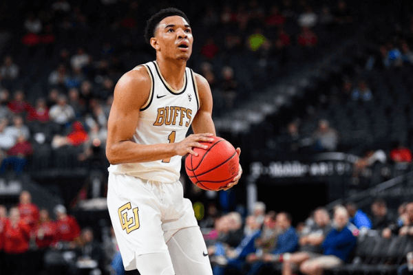 Colorado Buffaloes guard Tyler Bey (1) shoots a free throw during the first round game of the men's Pac-12 Tournament between the Colorado Buffaloes and the Washington State Cougars on March 11, 2020, at the T-Mobile Arena in Las Vegas, NV.