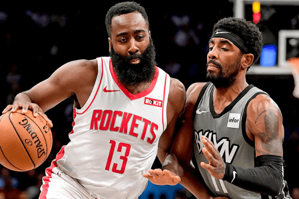 James Harden battles with Kyrie Irving