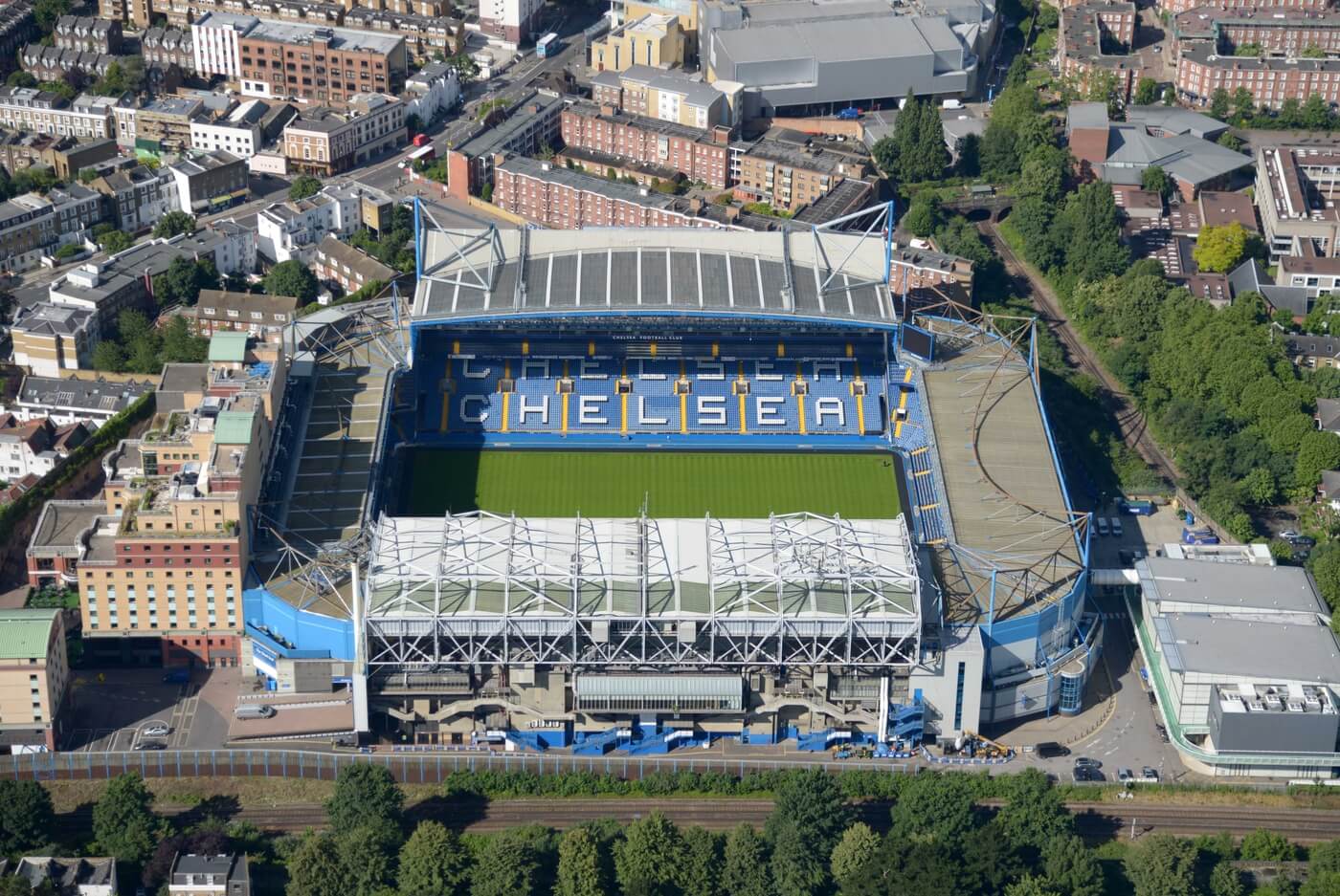Jul 12, 2012; London, UNITED KINGDOM; Aerial view of the Stamford Bridge stadium. The venue is the home facility for the Chlesea football club of the English Premier League. Mandatory Credit: Kirby Lee/Image of Sport-USA TODAY Sports