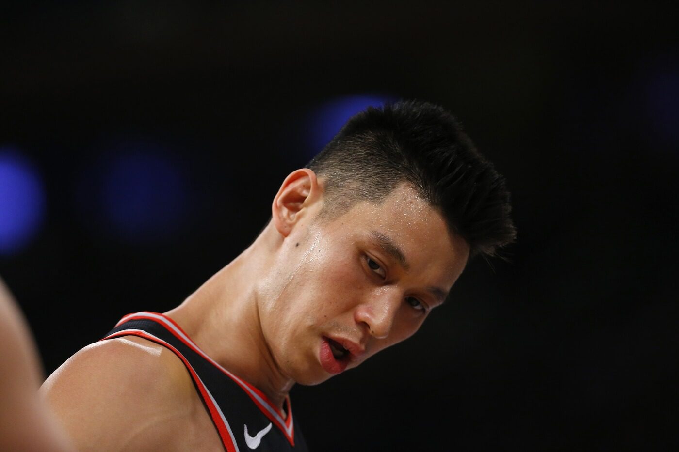 Mar 28, 2019; New York, NY, USA; Toronto Raptors guard Jeremy Lin (17) reacts during the second half against the New York Knicks at Madison Square Garden. Mandatory Credit: Noah K. Murray-USA TODAY Sports