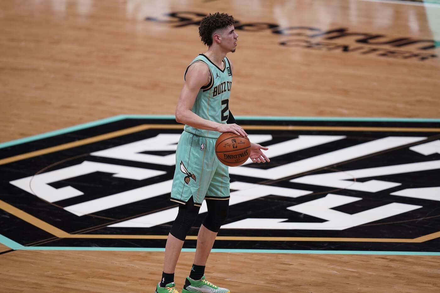 Jan 22, 2021; Charlotte, North Carolina, USA; Charlotte Hornets guard LaMelo Ball (2) brings the ball up court against the Chicago Bulls during the second quarter at Spectrum Center. Mandatory Credit: Jim Dedmon-USA TODAY Sports