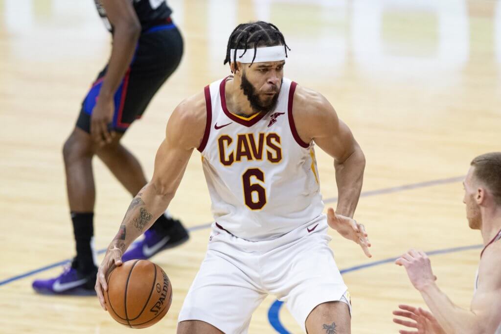 Feb 27, 2021; Philadelphia, Pennsylvania, USA; Cleveland Cavaliers center JaVale McGee (6) dribbles the ball against the Philadelphia 76ers during the first quarter at Wells Fargo Center. Mandatory Credit: Bill Streicher-USA TODAY Sports
