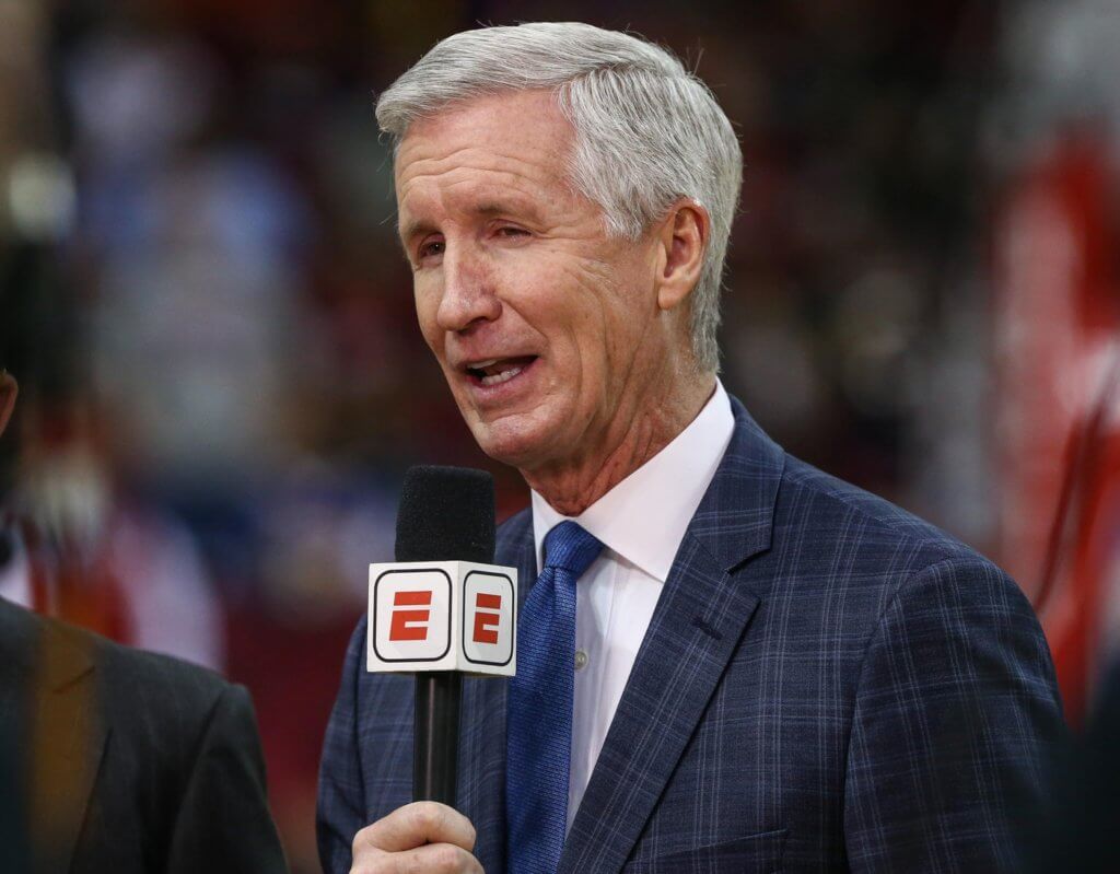 Jan 18, 2020; Houston, Texas, USA; Mike Breen before a game between the Houston Rockets and the Los Angeles Lakers at Toyota Center. Mandatory Credit: Troy Taormina-USA TODAY Sports