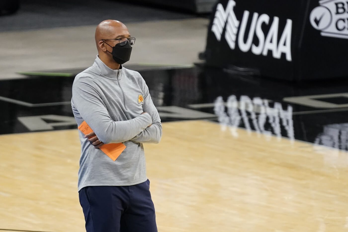 May 15, 2021; San Antonio, Texas, USA; Phoenix Suns head coach Monty Williams in the second quarter of the game against the San Antonio Spurs at AT&T Center. Mandatory Credit: Scott Wachter-USA TODAY Sports