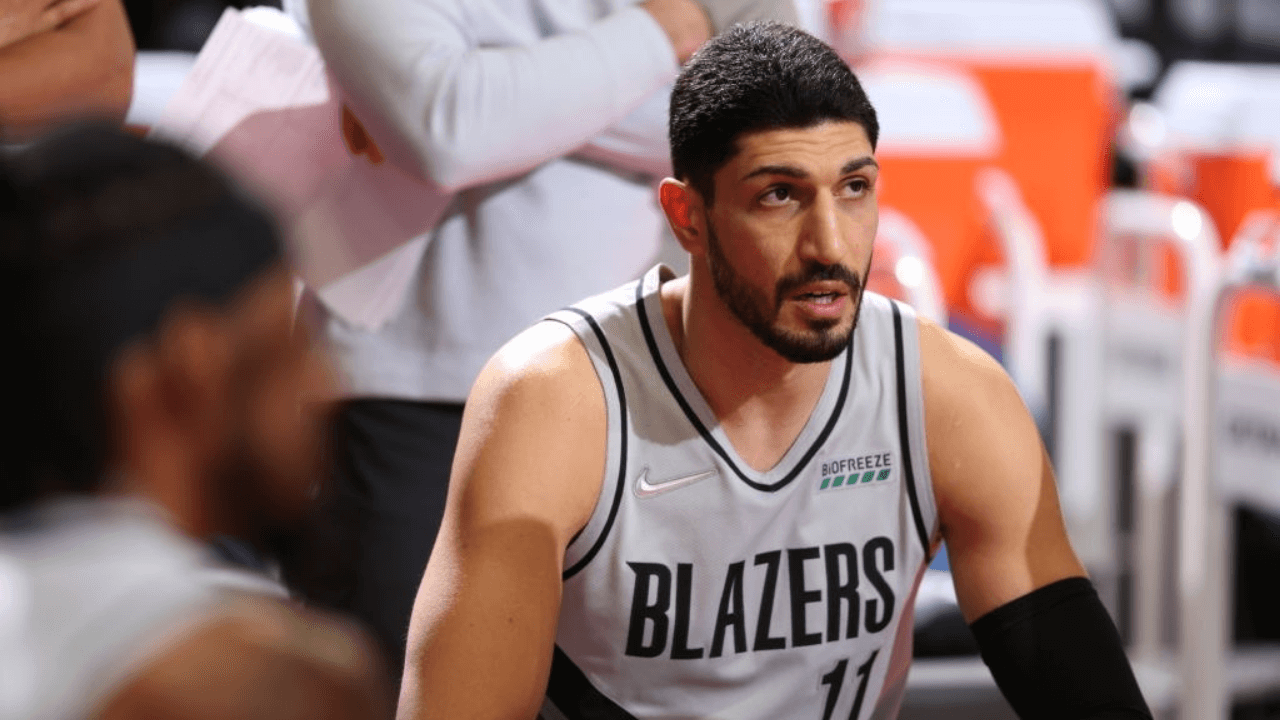 PORTLAND, OR - MAY 7: Enes Kanter #11 of the Portland Trail Blazers looks on during the game against the Los Angeles Lakers on May 7, 2021 at the Moda Center Arena in Portland, Oregon. NOTE TO USER: User expressly acknowledges and agrees that, by downloading and or using this photograph, user is consenting to the terms and conditions of the Getty Images License Agreement. Mandatory Copyright Notice: Copyright 2021 NBAE (Photo by Sam Forencich/NBAE via Getty Images)