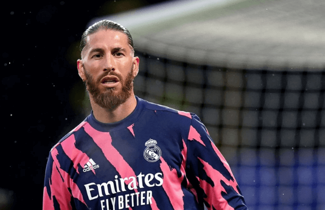 Real Madrid's Sergio Ramos warming up before during the UEFA Champions League Semi Final second leg match at Stamford Bridge, London. Picture date: Wednesday May 5, 2021. (Photo by Adam Davy/PA Images via Getty Images)