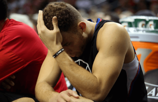 Apr 25, 2016; Portland, OR, USA; Los Angeles Clippers forward Blake Griffin (32) reacts in the closing minutes in game four of the first round of the NBA Playoffs against the Portland Trail Blazers at Moda Center at the Rose Quarter. Mandatory Credit: Jaime Valdez-USA TODAY Sports