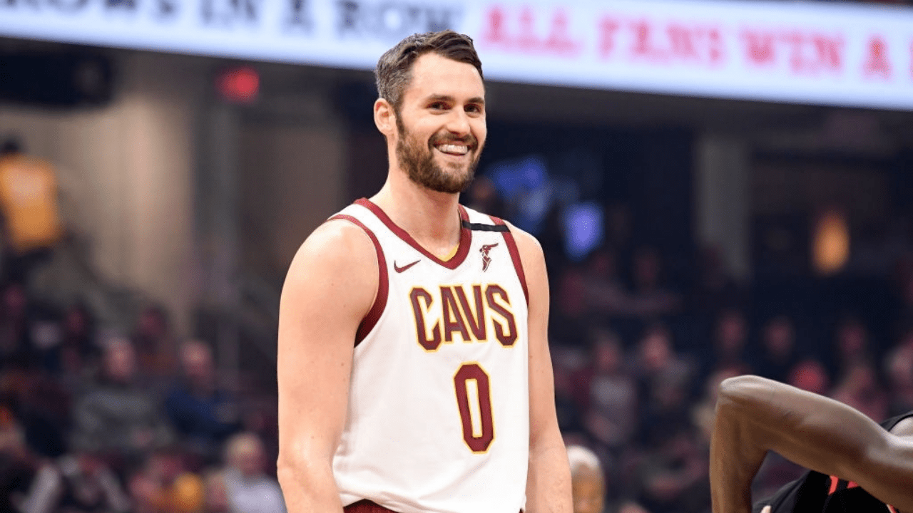 CLEVELAND, OHIO - JANUARY 30: Kevin Love #0 of the Cleveland Cavaliers waits during a free throw during the first half against the Toronto Raptors at Rocket Mortgage Fieldhouse on January 30, 2020 in Cleveland, Ohio. NOTE TO USER: User expressly acknowledges and agrees that, by downloading and/or using this photograph, user is consenting to the terms and conditions of the Getty Images License Agreement. (Photo by Jason Miller/Getty Images)