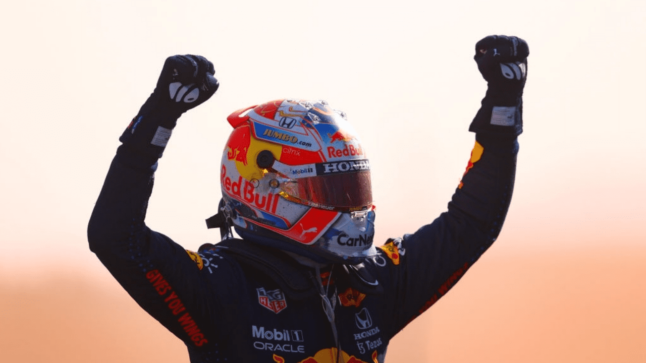 ZANDVOORT, NETHERLANDS - SEPTEMBER 05: Max Verstappen of the Netherlands and Red Bull Racing celebrates in parc ferme after his victory in the F1 Grand Prix of The Netherlands at Circuit Zandvoort on September 05, 2021 in Zandvoort, Netherlands. (Photo by Dan Istitene - Formula 1/Formula 1 via Getty Images)