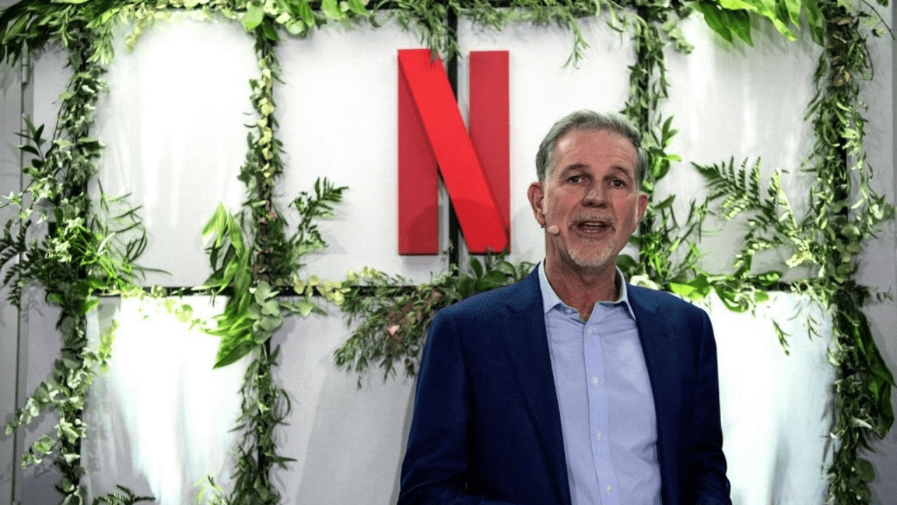 Co-founder and director of Netflix Reed Hastings delivers a speech as he inaugurates the new offices of Netflix France, in Paris on January 17, 2020. - Hastings announced some 20 French projects by Netflix on January 17, 2020. (Photo by Christophe ARCHAMBAULT / AFP) (Photo by CHRISTOPHE ARCHAMBAULT/AFP via Getty Images)