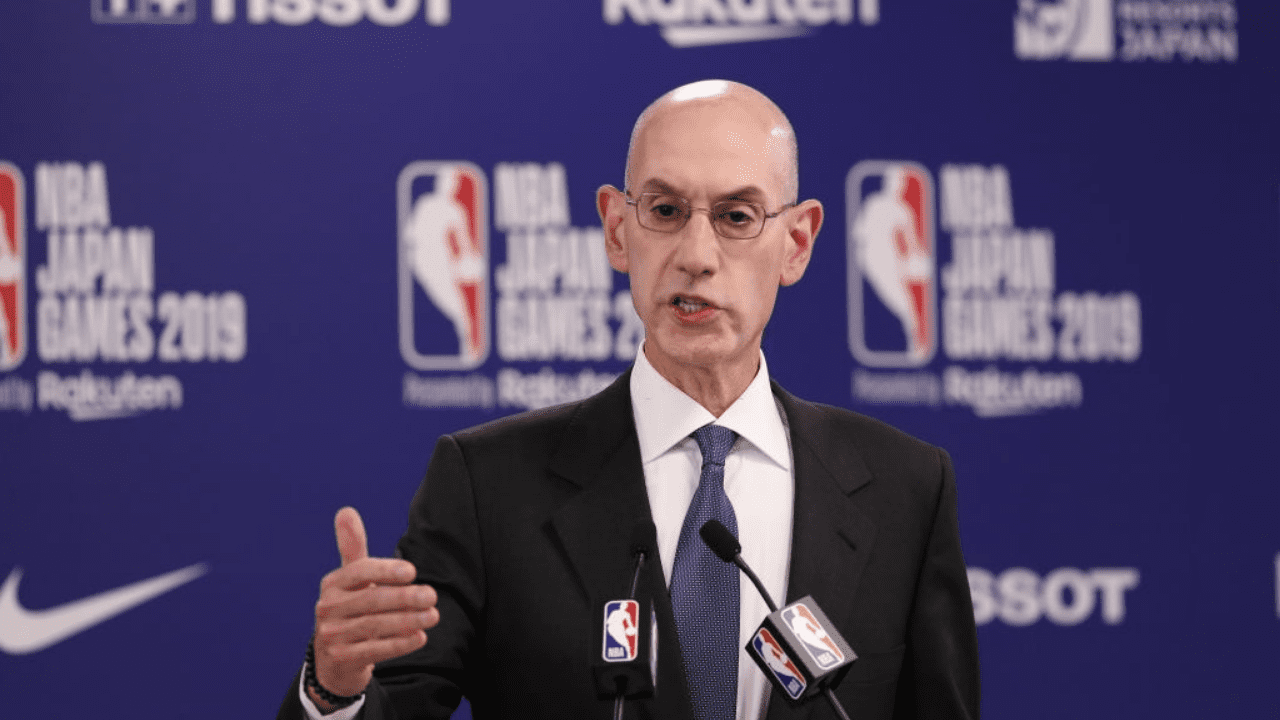 SAITAMA, JAPAN - OCTOBER 08: Commissioner of the National Basketball Association (NBA) Adam Silver speaks during a press conference prior to the preseason game between Houston Rockets and Toronto Raptors at Saitama Super Arena on October 08, 2019 in Saitama, Japan. NOTE TO USER: User expressly acknowledges and agrees that, by downloading and/or using this photograph, user is consenting to the terms and conditions of the Getty Images License Agreement. (Photo by Takashi Aoyama/Getty Images)