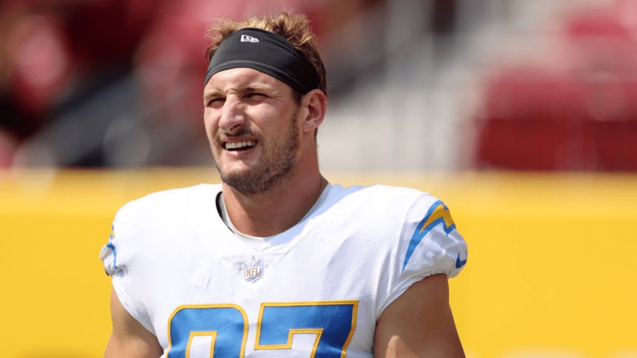 LANDOVER, MARYLAND - SEPTEMBER 12: Joey Bosa #97 of the Los Angeles Chargers looks on prior to the game against the Washington Football Team at FedExField on September 12, 2021 in Landover, Maryland. (Photo by Rob Carr/Getty Images)