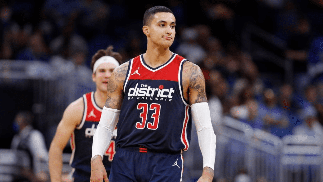 ORLANDO, FLORIDA - NOVEMBER 13: Kyle Kuzma #33 of the Washington Wizards celebrates a three pointer against the Orlando Magic during the second half at Amway Center on November 13, 2021 in Orlando, Florida. NOTE TO USER: User expressly acknowledges and agrees that, by downloading and or using this photograph, User is consenting to the terms and conditions of the Getty Images License Agreement. (Photo by Michael Reaves/Getty Images)