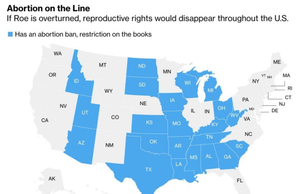 Here's where abortion will disappear if the Supreme Court guts Roe v. Wade via Bloomberg Quicktake Guttmacher Institute