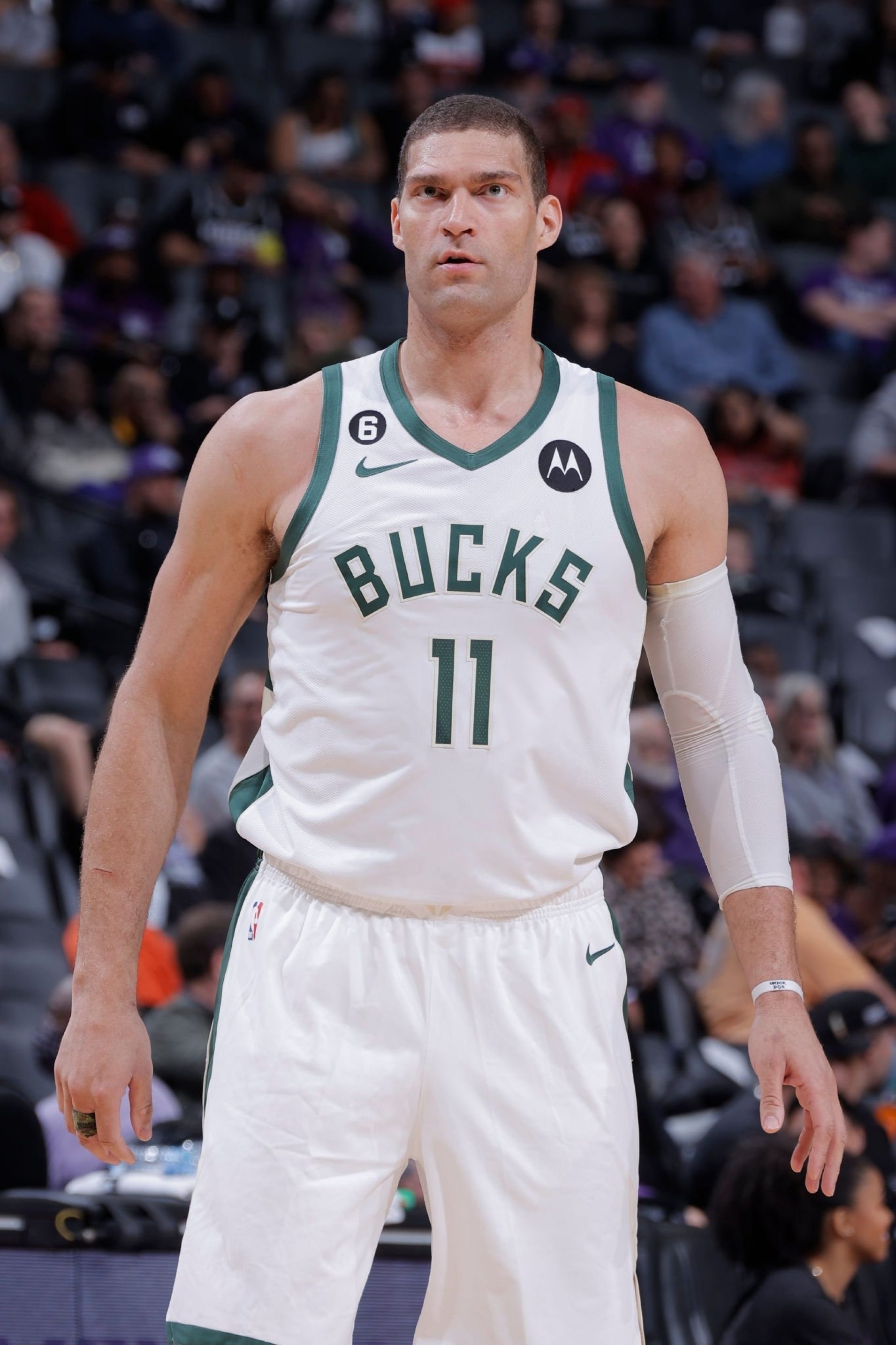 SACRAMENTO, CA - MARCH 13: Brook Lopez #11 of the Milwaukee Bucks looks on during the game against the Sacramento Kings on March 13, 2023 at Golden 1 Center in Sacramento, California.