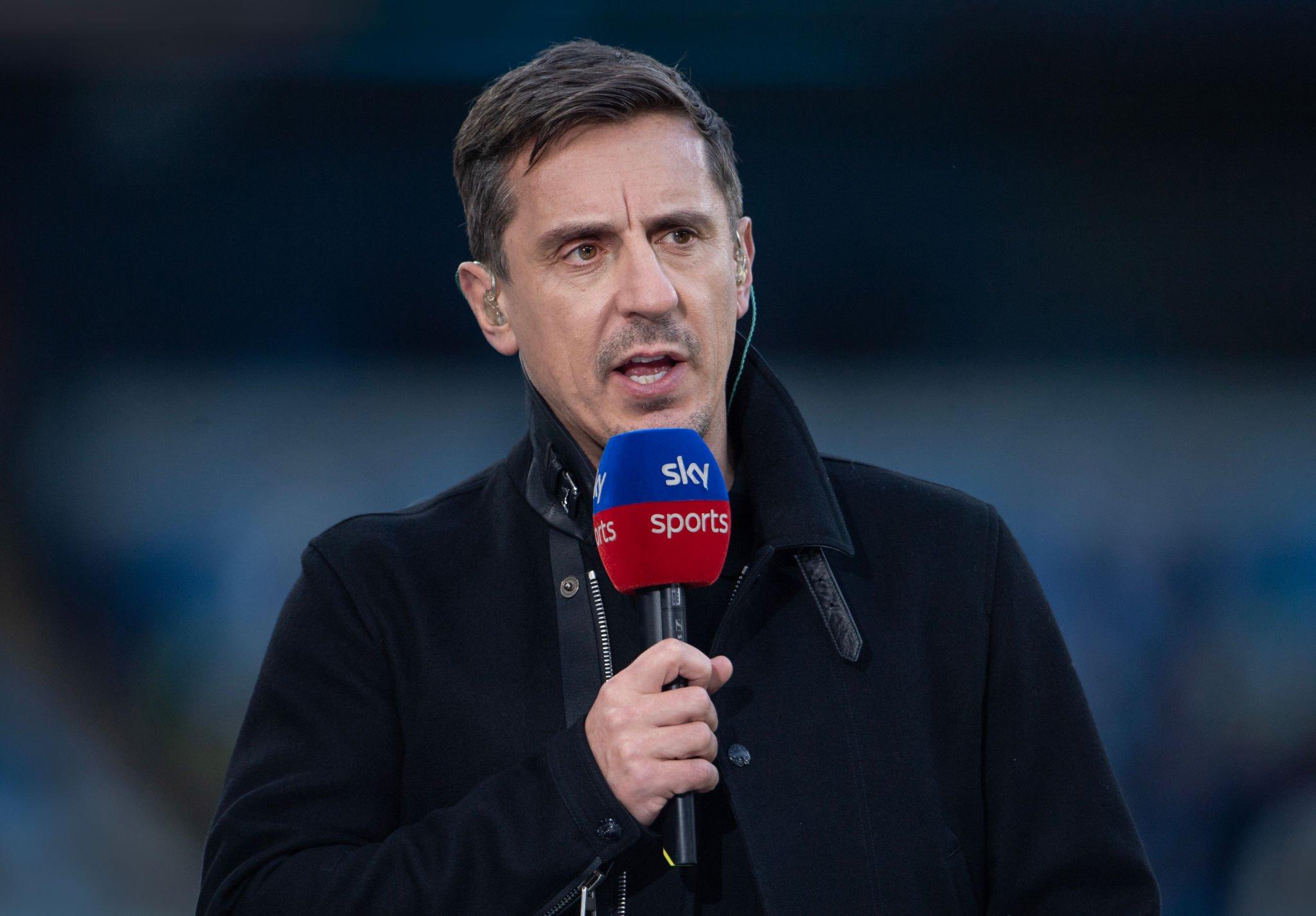 Sky Sports pundit Gary Neville before the Premier League match between Manchester City and West Ham United at Etihad Stadium on May 3, 2023 in Manchester, United Kingdom.