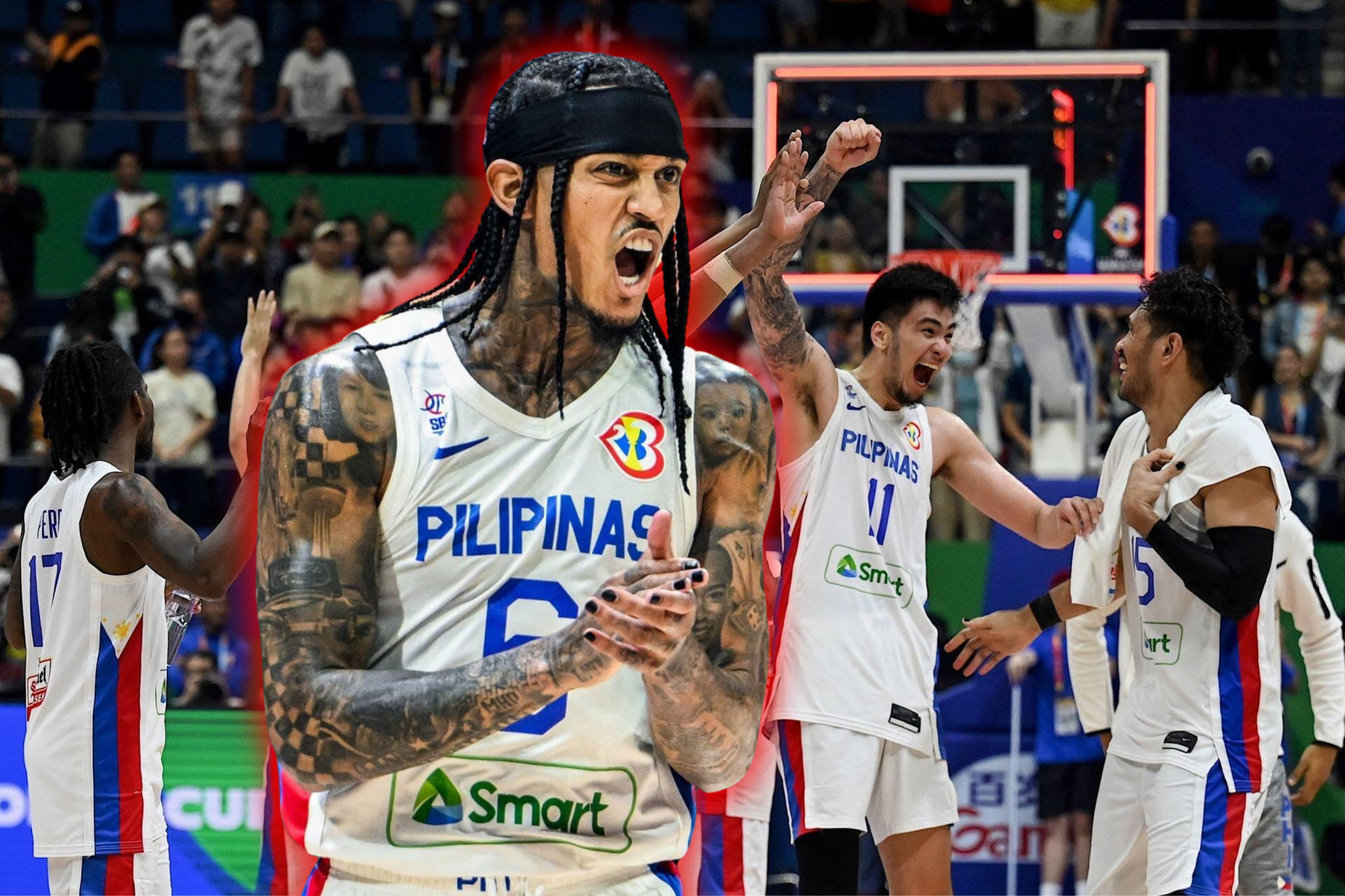 Philippines' Jordan Clarkson reacts during the FIBA Basketball World Cup classification match between China and Philippines at Smart Araneta Coliseum in Quezon City on September 2, 2023. (Photo by SHERWIN VARDELEON / AFP) (Photo by SHERWIN VARDELEON/AFP via Getty Images) Team Philippines celebrate after winning during the FIBA Basketball World Cup match between Philippines and China at Smart Araneta Coliseum in Quezon City on September 2, 2023. (Photo by JAM STA ROSA / AFP) (Photo by JAM STA ROSA/AFP via Getty Images)