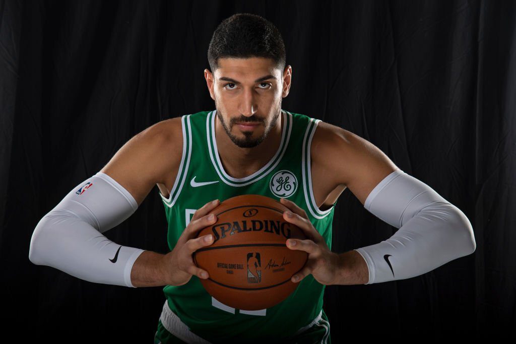 BOSTON, MA - JULY 17: Enes Kanter #11 of the Boston Celtics poses for a portrait after being introduced during a press conference on July 17, 2019 at the Auerbach Center in Boston, Massachusetts. NOTE TO USER: User expressly acknowledges and agrees that, by downloading and/or using this photograph, user is consenting to the terms and conditions of the Getty Images License Agreement. Mandatory Copyright Notice: Copyright 2019 NBAE (Photo by Brian Babineau/NBAE via Getty Images)