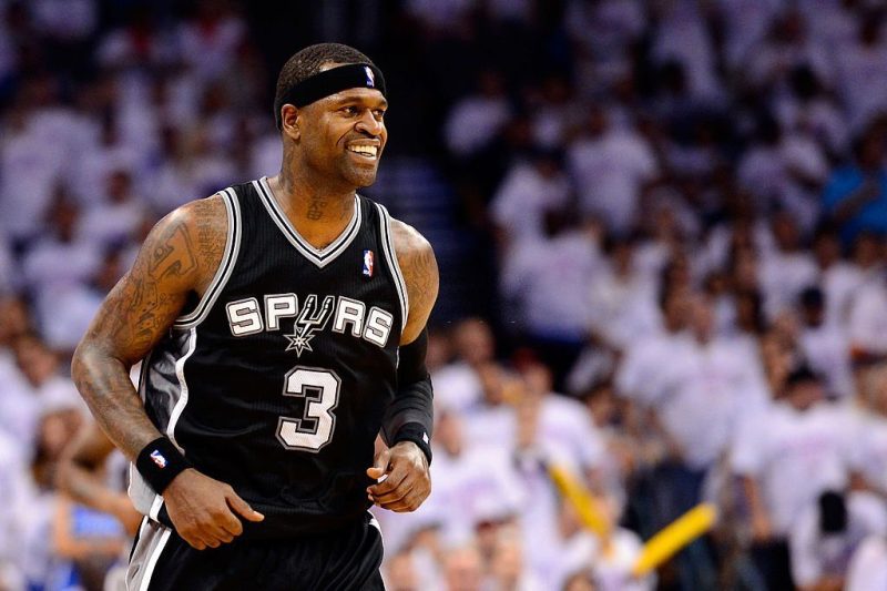 OKLAHOMA CITY, OK - JUNE 06:  Stephen Jackson #3 of the San Antonio Spurs reacts after a basket against the Oklahoma City Thunder in Game Six of the Western Conference Finals of the 2012 NBA Playoffs at Chesapeake Energy Arena on June 6, 2012 in Oklahoma City, Oklahoma. NOTE TO USER: User expressly acknowledges and agrees that, by downloading and or using this photograph, User is consenting to the terms and conditions of the Getty Images License Agreement.  (Photo by Ronald Martinez/Getty Images)