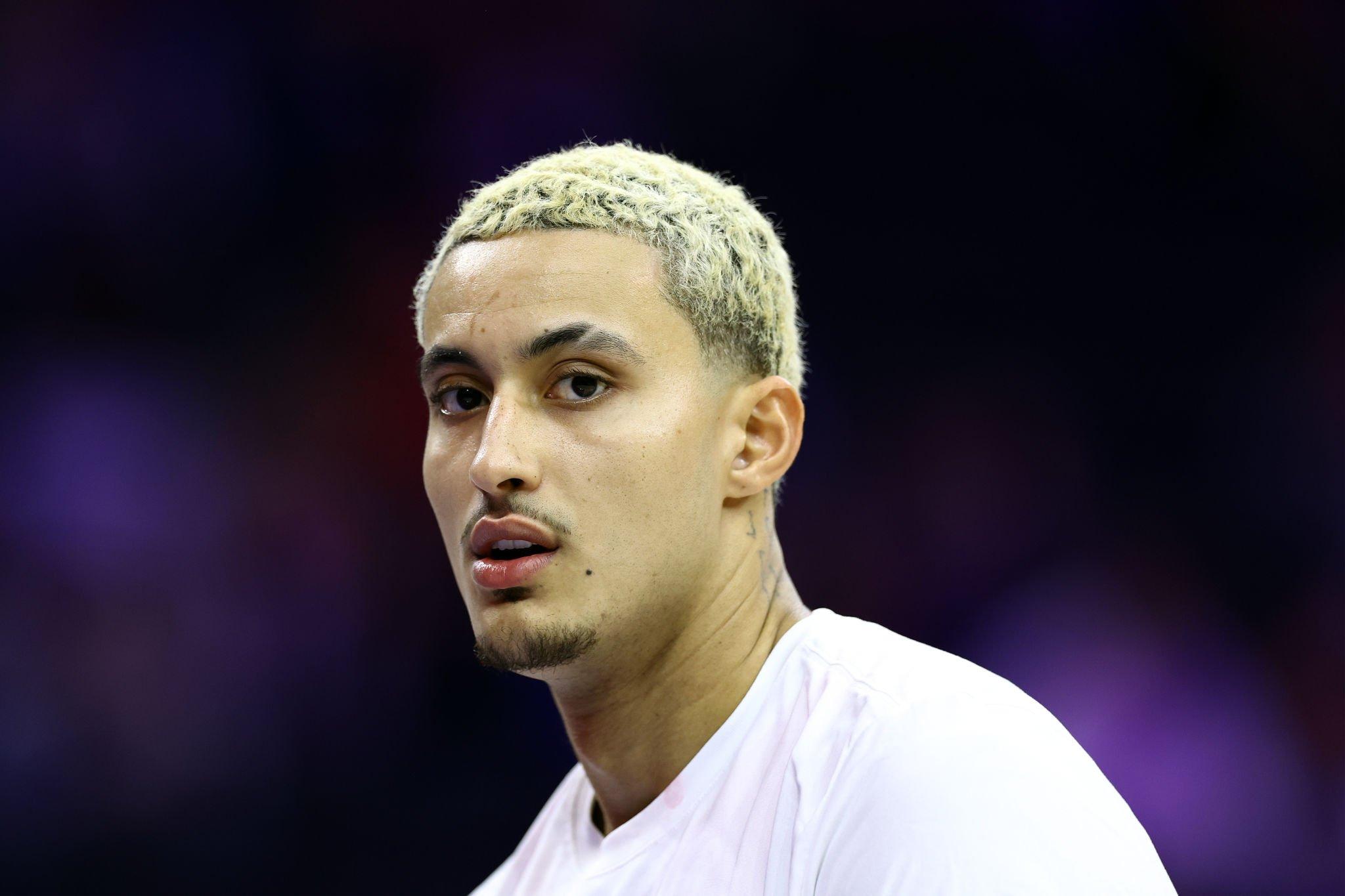 PHILADELPHIA, PENNSYLVANIA - NOVEMBER 06: Kyle Kuzma #33 of the Washington Wizards looks on before playing against the Philadelphia 76ers at the Wells Fargo Center on November 06, 2023 in Philadelphia, Pennsylvania. NOTE TO USER: User expressly acknowledges and agrees that, by downloading and or using this photograph, User is consenting to the terms and conditions of the Getty Images License Agreement. (Photo by Tim Nwachukwu/Getty Images)