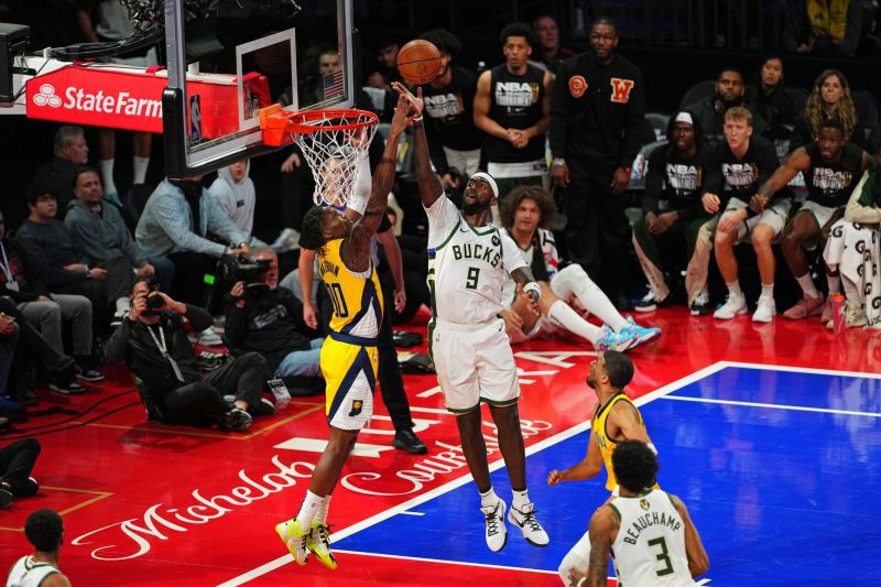 LAS VEGAS, NV - DECEMBER 7: Bobby Portis #9 of the Milwaukee Bucks shoots the ball during the game against the Indiana Pacers during the semifinals of the In-Season Tournament on December 7, 2023 at T-Mobile Arena in Las Vegas, Nevada. NOTE TO USER: User expressly acknowledges and agrees that, by downloading and or using this photograph, User is consenting to the terms and conditions of the Getty Images License Agreement. Mandatory Copyright Notice: Copyright 2023 NBAE (Photo by Jeff Bottari/NBAE via Getty Images)