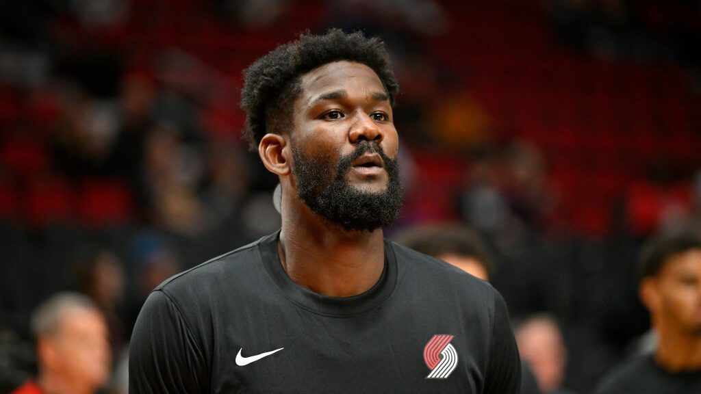 PORTLAND, OREGON - OCTOBER 10: Deandre Ayton #2 of the Portland Trail Blazers looks on before the exhibition game against the New Zealand Breakers at Moda Center on October 10, 2023 in Portland, Oregon. The Portland Trail Blazers won 106-66. NOTE TO USER: User expressly acknowledges and agrees that, by downloading and or using this Photograph, user is consenting to the terms and conditions of the Getty Images License Agreement. (Photo by Alika Jenner/Getty Images)