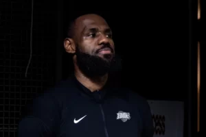 Apr 14, 2024; New Orleans, Louisiana, USA; Los Angeles Lakers forward LeBron James (23) looks on from the tunnel before the first half against the New Orleans Pelicans at Smoothie King Center. Mandatory Credit: Stephen Lew-USA TODAY Sports